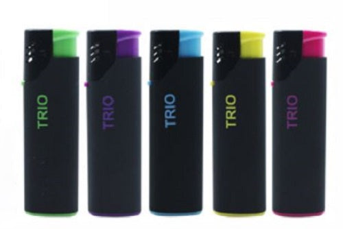Trio Black Rubber With Colour Buttons Refillable Windproof Lighter